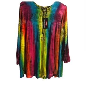 NWT.  Sacred Threads Blouse S/M. 21880. BL/RD11